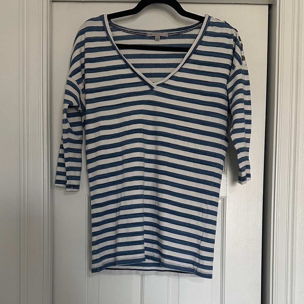 GAP Blue and White Striped V-Neck Long Sleeve Top Size S